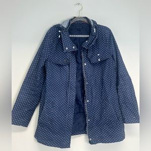 Tommy Hilfiger polka dot jacket women’s medium with hood and pockets blue white